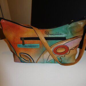 Anuschka Multicolored Hand Painted Leather Hobo Handbag